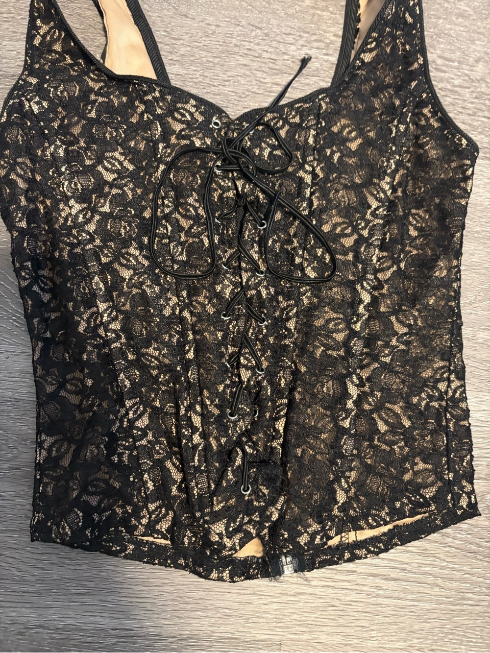 Black Lace Lace-Up Chemise Slip